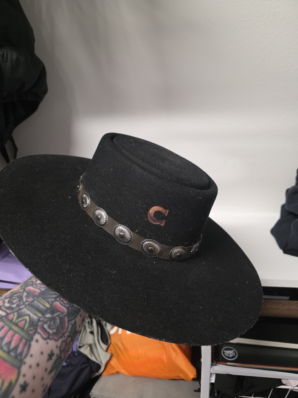 Black Western Wool Felt Hat with Concho Band and Accent